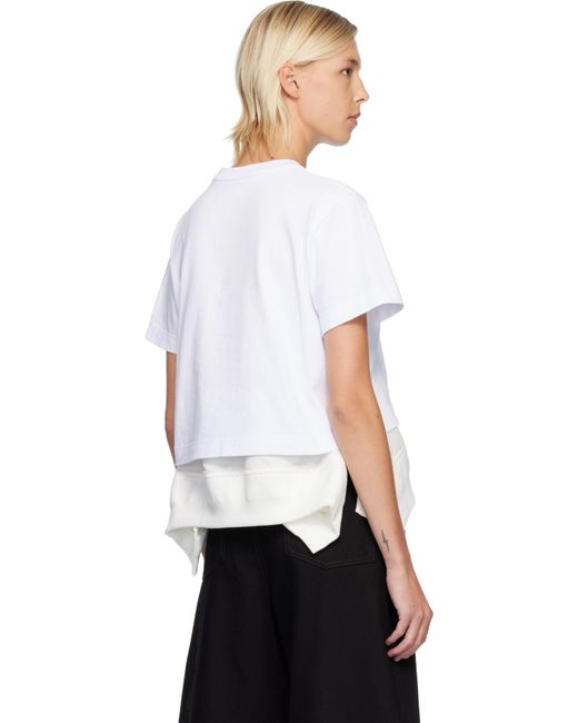 Sacai White Off- Cotton Jersey & Nylon Twill T-Shirt
