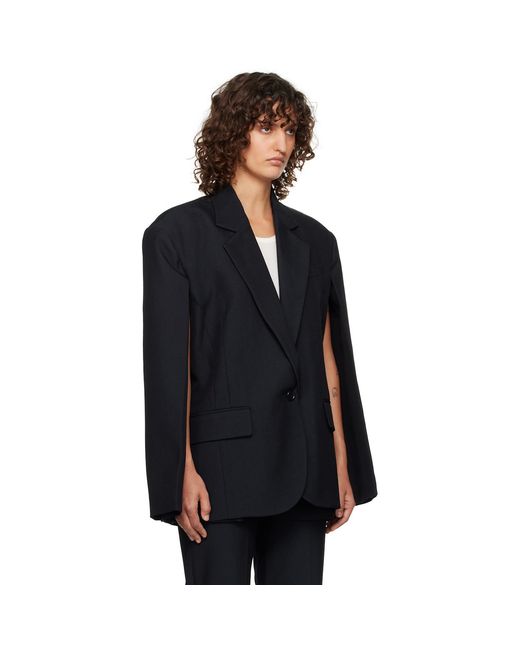 Pushbutton Black Open Back Cape Blazer