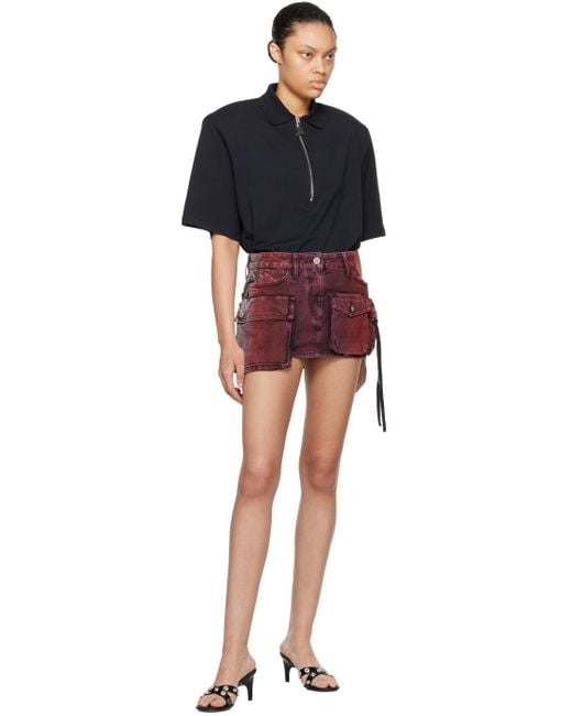 The Attico Red & Gray Fay Denim Miniskirt
