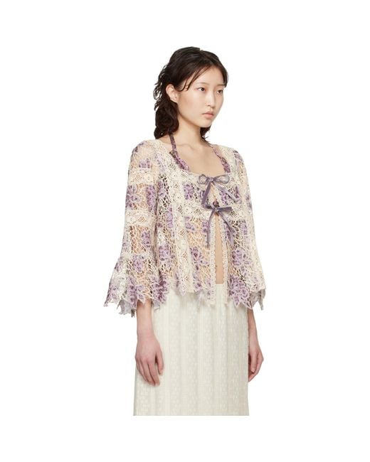 Anna Sui Natural Off- Medallion Floral Lace Tie Blouse