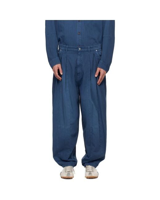 Hed Mayner Blue Pleated Jeans for men