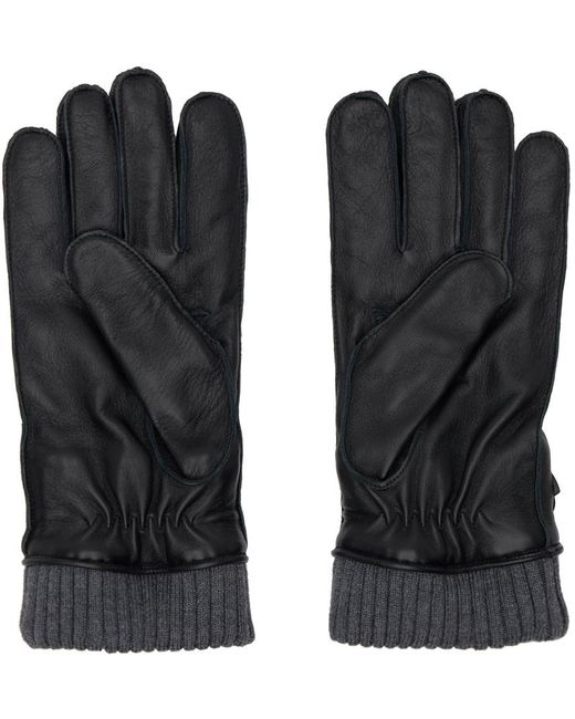 Moncler Black Leather Gloves for men