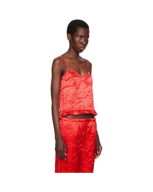 MERYLL ROGGE Red Creased Satin Slip Camisole