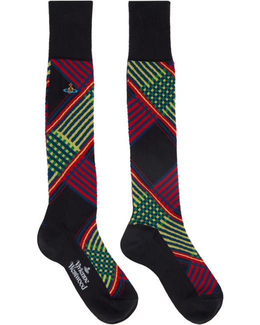 Vivienne Westwood Black Combat Tartan Socks for men