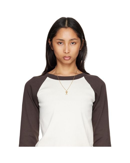 AMI Metallic Thin Hammered Ami De Coeur Necklace