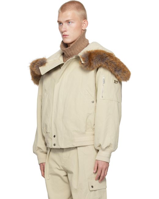 Burberry Natural Faux-Fur Trim Cotton Bomber Jacket for men