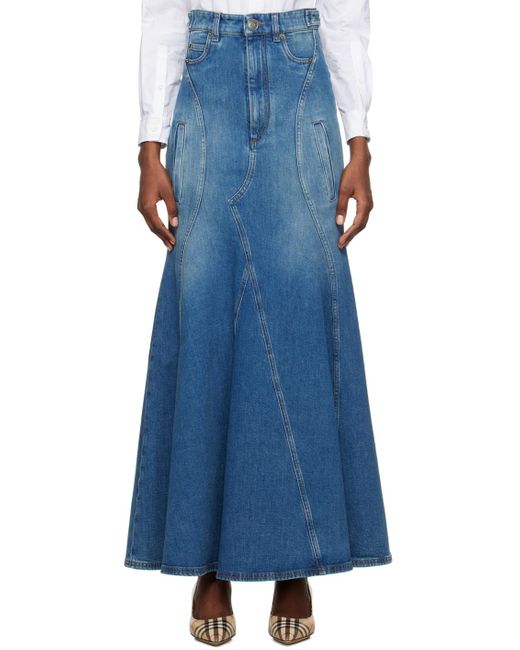 Burberry Blue Paneled Denim Maxi Skirt
