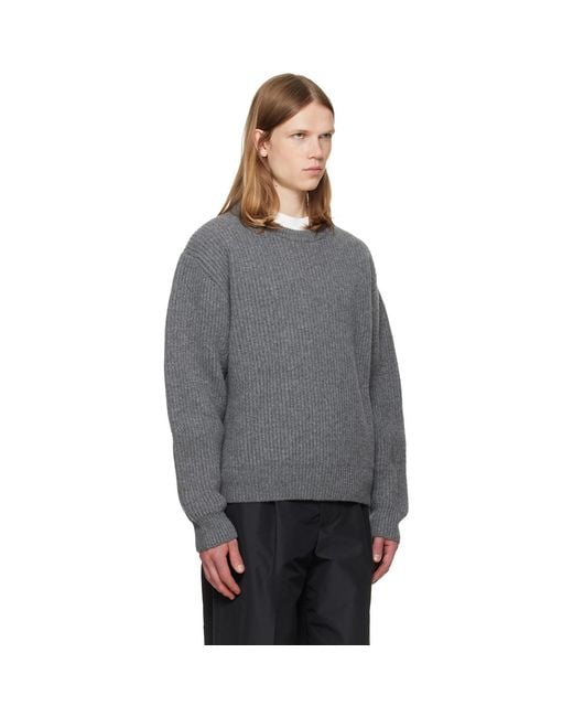 Jil Sander Gray Wool Crew-Neck Sweater for men
