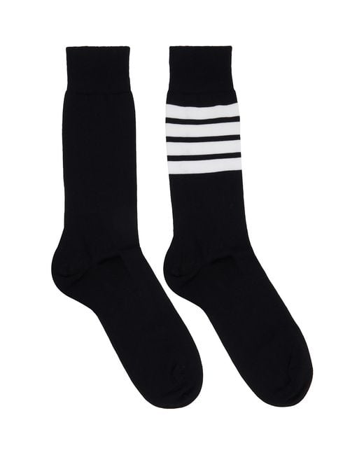 Thom Browne Black Cotton 4-Bar Mid Calf Socks for men