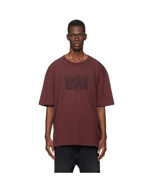 Maison Margiela Burgundy Embroidered Logo T-Shirt for men