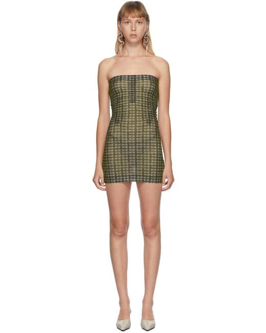 KNWLS Synthetic Ssense Exclusive Green Check Skinn Dress | Lyst