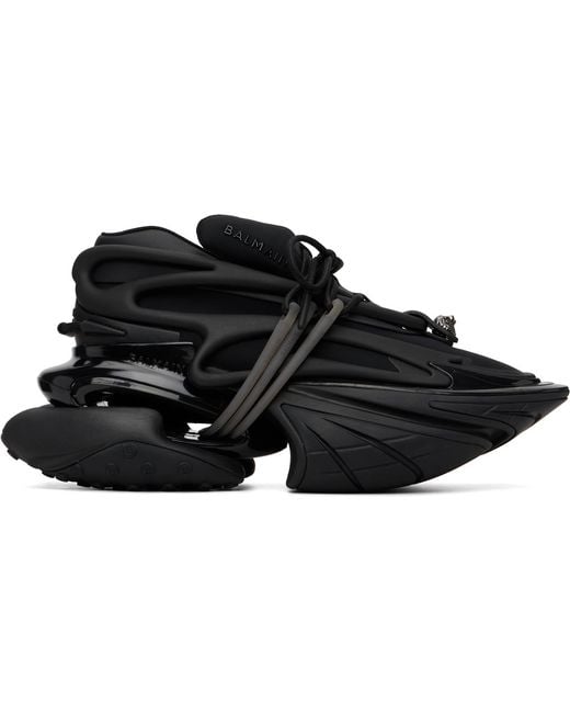 Balmain Black Leather Unicorn Low-Top Sneakers for men