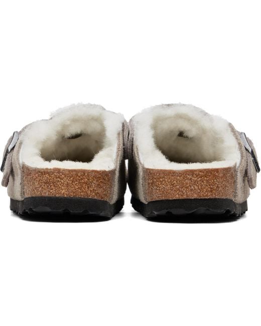 Birkenstock Gray Narrow Boston Shearling Loafers