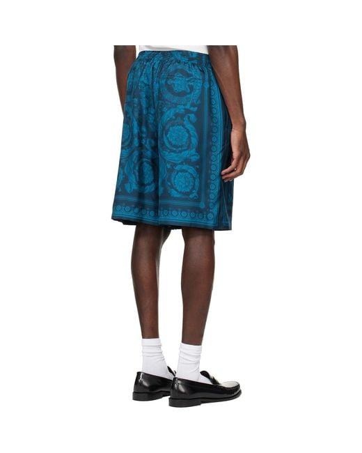 Versace Blue Barocco Silk Shorts for men