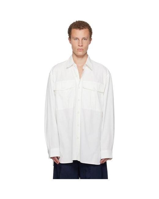 Dries Van Noten White Off- Oversized Cotton Shirt for men
