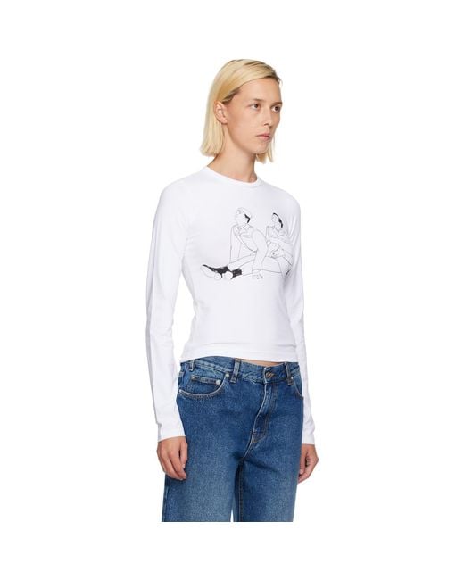 Jean Paul Gaultier White Stretch Cotton Jersey Long Sleeves Kamasutra T-Shirt