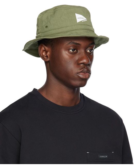 And Wander Black Khaki Gramicci Edition Nyco Bucket Hat for men