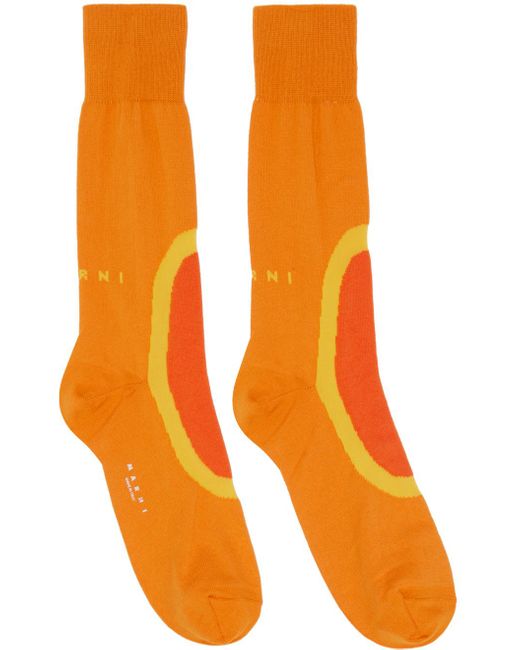Marni Orange Jacquard Socks for men