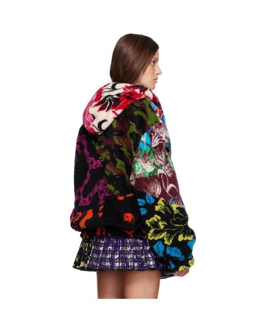 Chopova Lowena Blue Patchwork Oversized Hooded Fleece Jacket