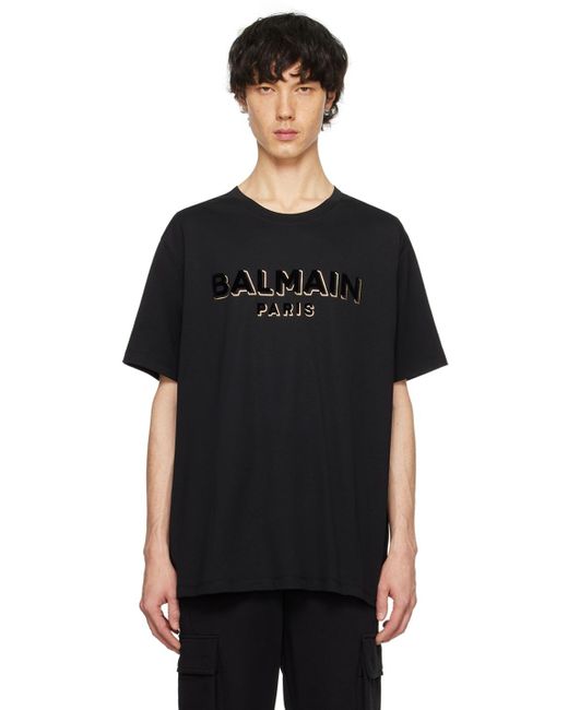 Balmain Black Metallic Flocked T-shirt for men