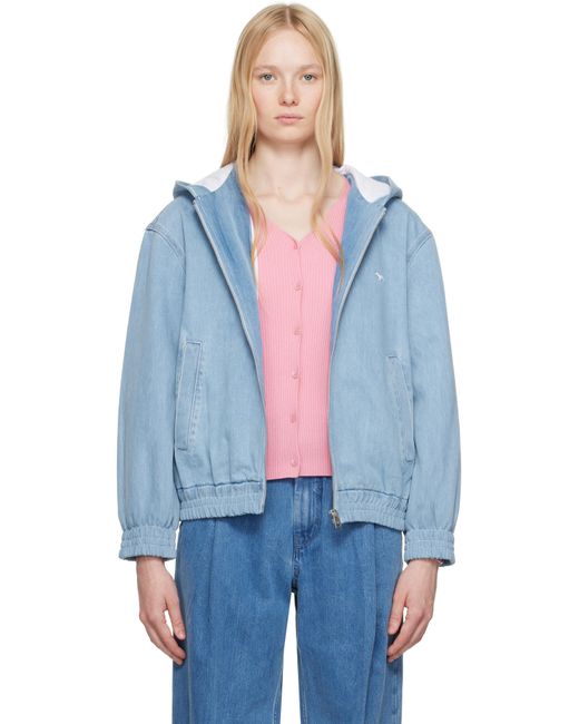 Maison Kitsuné Blue Zipped Hooded Denim Jacket