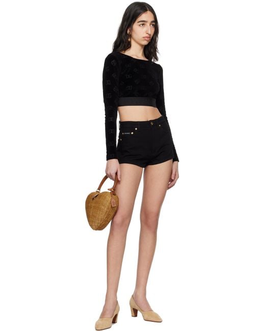 Dolce & Gabbana Black Jacquard Dg Logo Crop Top