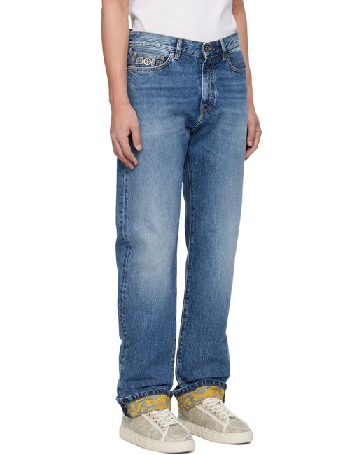 メンズ Versace ブルー ストーンウォッシュ ジーンズ Blue
