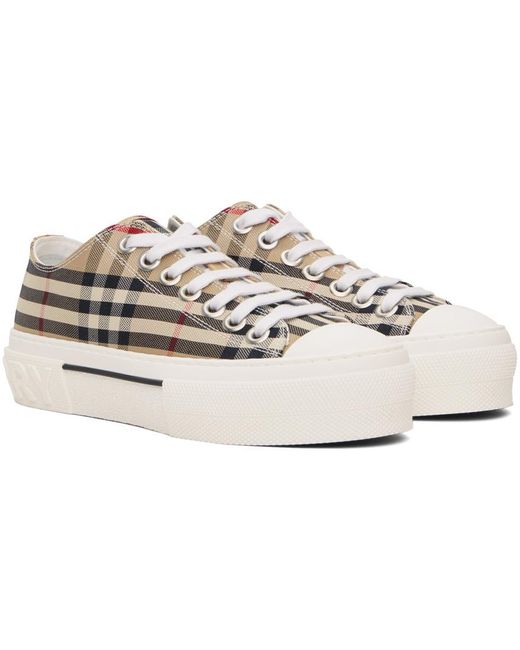 Burberry Black Beige Check Cotton Sneakers for men