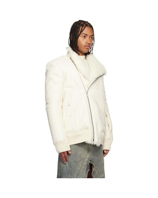 Rick Owens White Off- Concordians Hollywood Flight Shearling Jacket for men