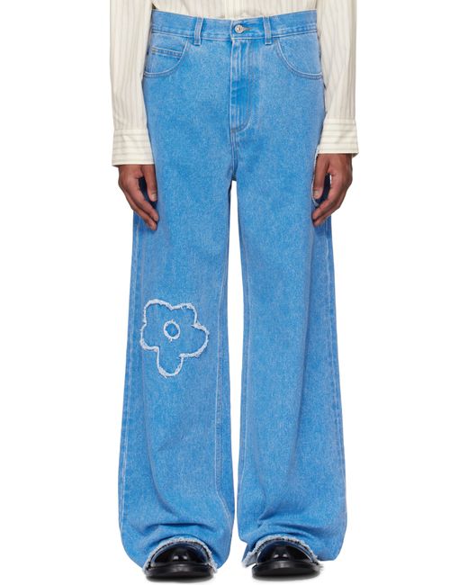 メンズ Marni ブルー パッチ ミッドライズ ジーンズ Blue