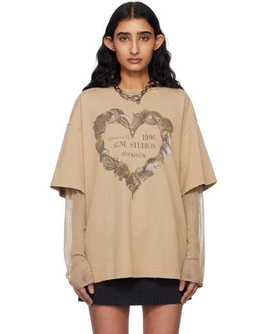 Acne Natural Layered Print T-Shirt