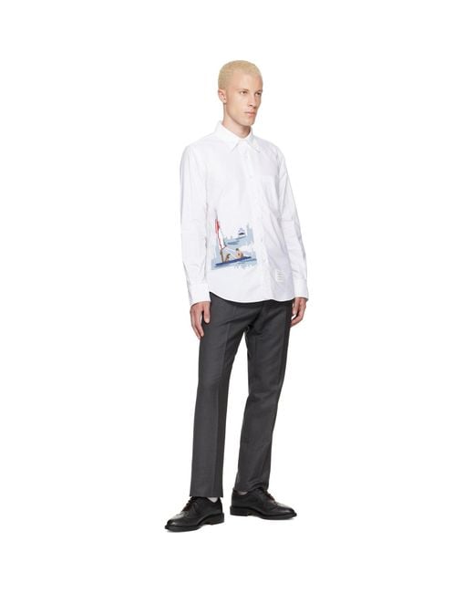Thom Browne White Scenic Sailboat & Shark Oxford Shirt for men