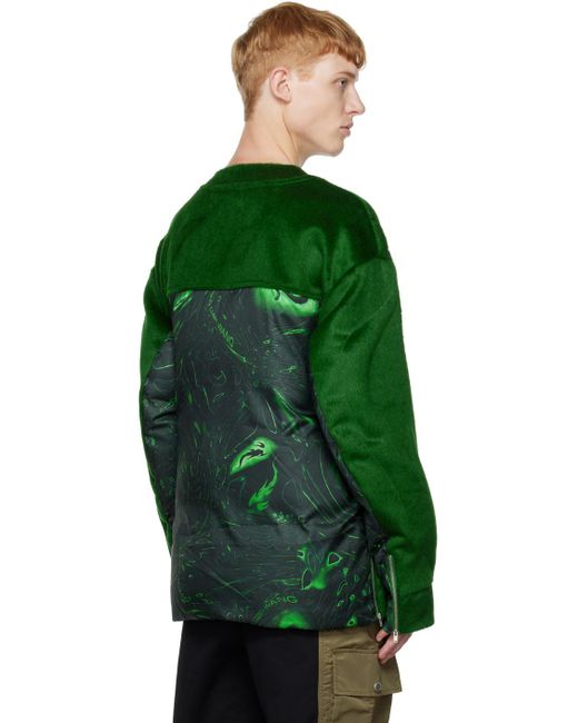 Feng Chen Wang Green Paneled Down Sweatshirt for men