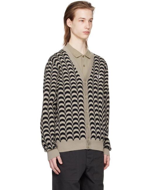 Fred Perry Taupe & Black Jacquard Cardigan for men