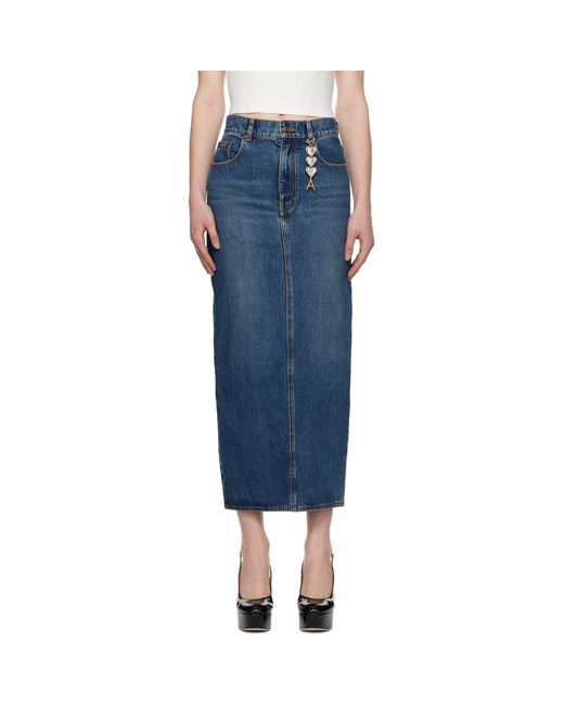 Area Blue Zip Slit Denim Midi Skirt