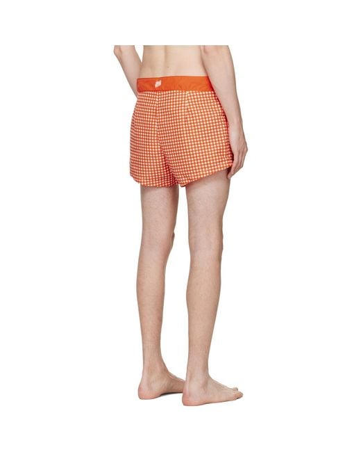 Jean Paul Gaultier Orange Gingham Swim Shorts for men