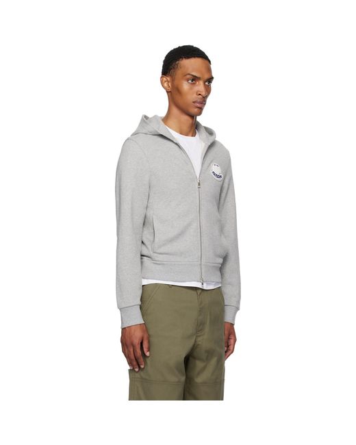 Moncler Gray Logo Cotton Zip-Up Hoodie for men