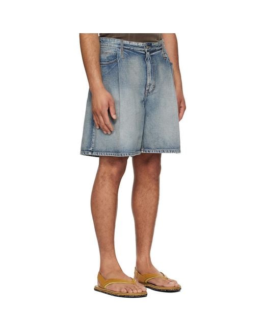 Wooyoungmi Blue One Tuck Denim Shorts for men