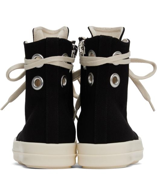 【RICK OWENS】ブラック Hollywood Overdyed Denim スニーカー Black Hollywood Overdyed Denim Sneakers by Rick Owens