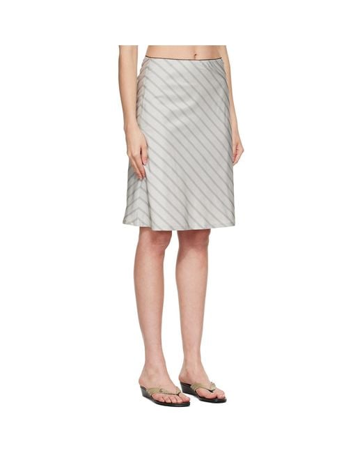 TONYWACK Gray Silk Stripes Midi Skirt