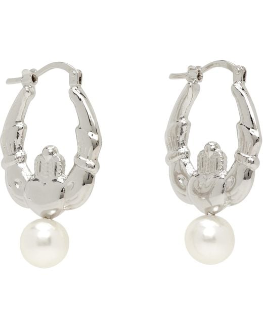 Simone Rocha Metallic Claddagh & Faux-Pearl Hoop Earrings