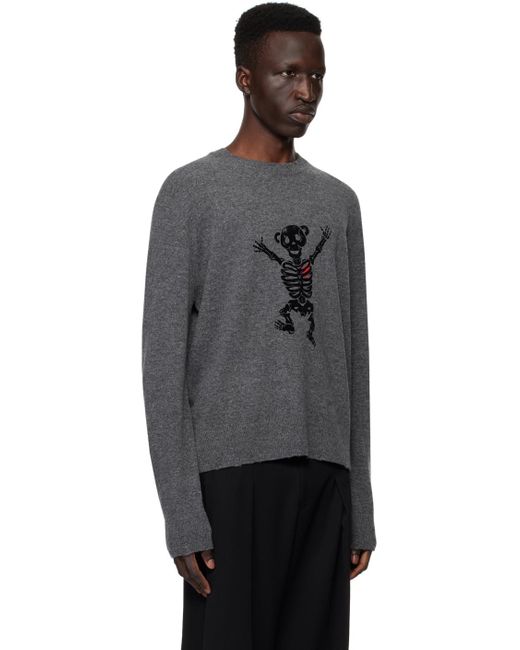 we11done Black Gray Bolt Teddy Sweater for men