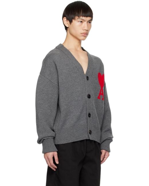 AMI Gray Ami Large A Heart Cardigan for men