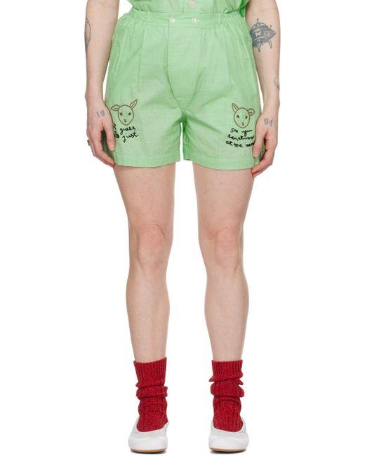 Bode Green & White 'see You At The Barn' Shorts