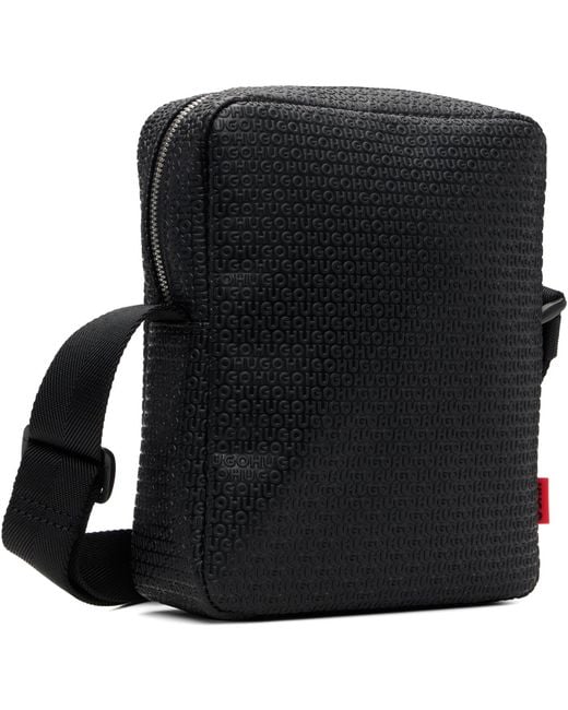HUGO Black Embossed-Logo Bag for men