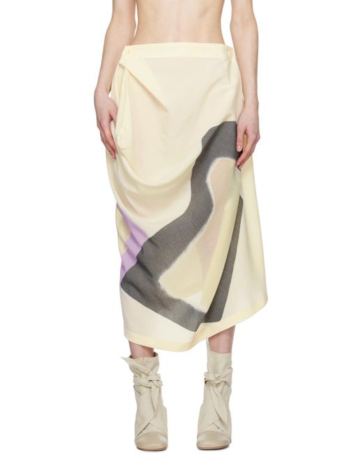 Issey Miyake Natural Off- Graphic Midi Skirt