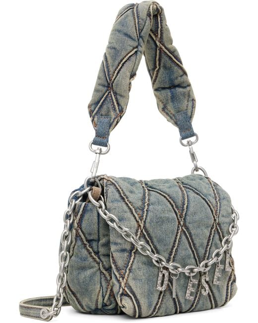DIESEL レディース メタリック ブルー S Charm-D ショルダーバッグ 
