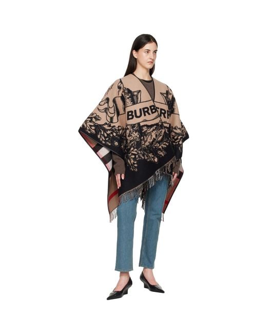 Burberry Black Gallant Knight Wool Cape