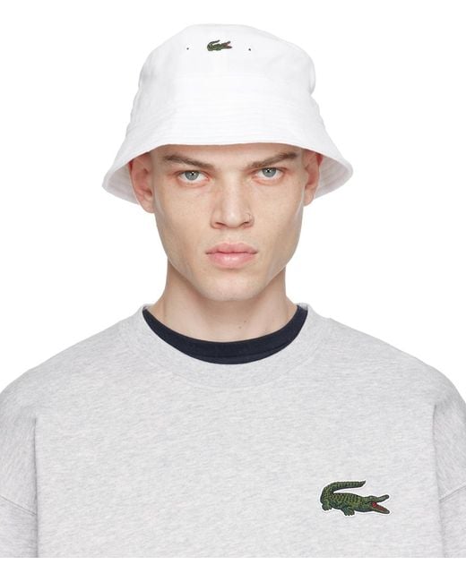 Chapeau bob blanc en coton bio Lacoste pour homme en coloris White