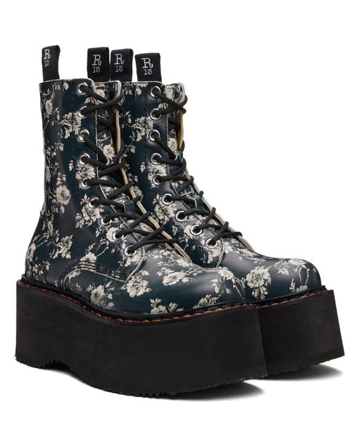 R13 Black Off- Double Stack Boots